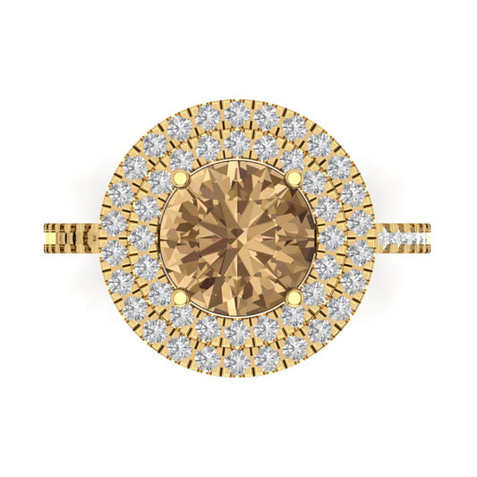 2.6 cttw Zirconia Simulated Champagne Diamond Hidden Halo Engagement Ring - Solid Yellow Gold (VVS1, Round Cut,8.0mm)