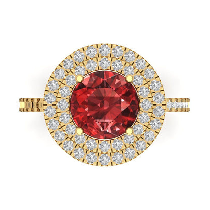 2.6 cttw Natural Garnet Hidden Halo Engagement Ring - Solid Gold (Round Cut,8.0mm)