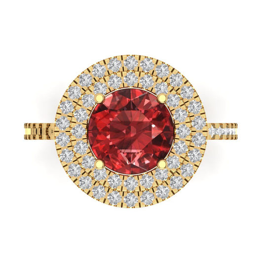 2.6 cttw Natural Garnet Hidden Halo Engagement Ring - Solid Yellow Gold (VVS1, Round Cut,8.0mm)