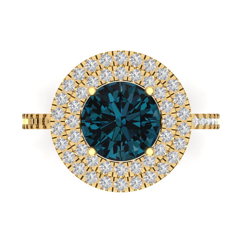 2.6 cttw Natural London Blue Topaz Hidden Halo Engagement Ring - Solid Gold (Round Cut,8.0mm)