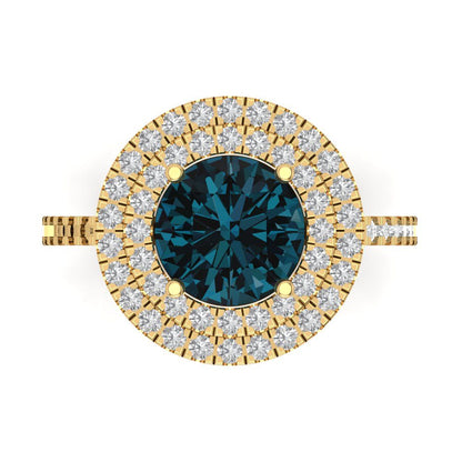 2.6 cttw Natural London Blue Topaz Hidden Halo Engagement Ring - Solid Gold (Round Cut,8.0mm)