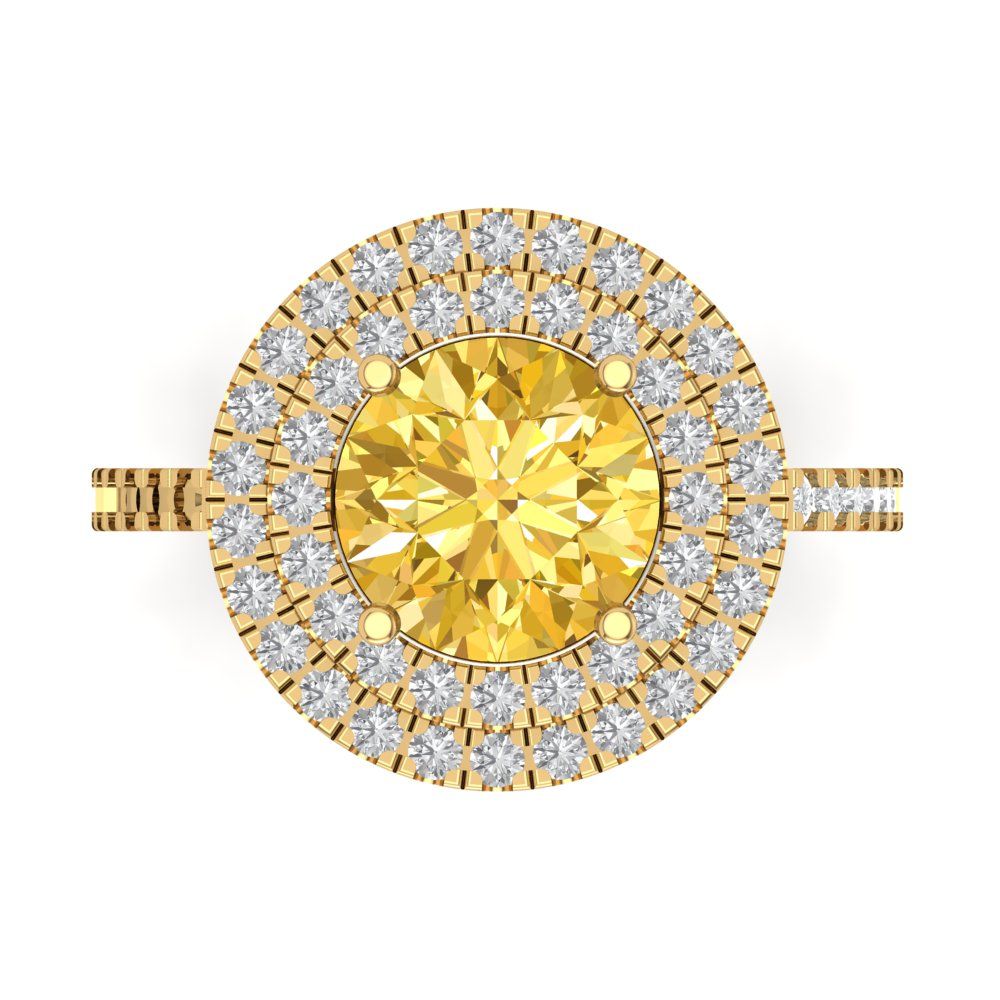 2.6 cttw Zirconia Simulated Yellow Diamond Hidden Halo Engagement Ring - Solid Gold (VVS1, Round Cut,8.0mm)