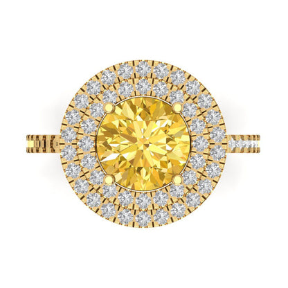 2.6 cttw Zirconia Simulated Yellow Diamond Hidden Halo Engagement Ring - Solid Gold (VVS1, Round Cut,8.0mm)