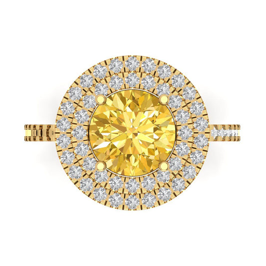 2.6 cttw Zirconia Simulated Yellow Diamond Hidden Halo Engagement Ring - Solid Yellow Gold (VVS1, Round Cut,8.0mm)