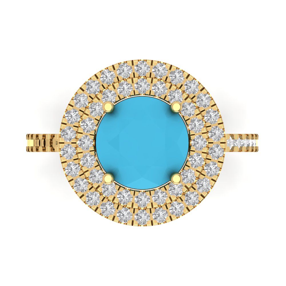 2.6 cttw Simulated Turquoise Hidden Halo Engagement Ring - Solid Gold (Round Cut,8.0mm)