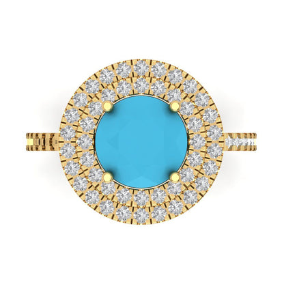 2.6 cttw Simulated Turquoise Hidden Halo Engagement Ring - Solid Gold (Round Cut,8.0mm)