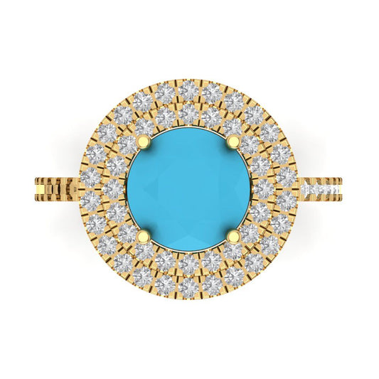 2.6 cttw Simulated Turquoise Hidden Halo Engagement Ring - Solid Yellow Gold (VVS1, Round Cut,8.0mm)