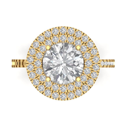 2.6 cttw Moissanite Hidden Halo Engagement Ring - Solid Yellow Gold (VVS1, Round Cut,8.0mm)