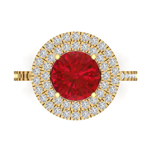 2.6 cttw Simulated Ruby Hidden Halo Engagement Ring - Solid Yellow Gold (VVS1, Round Cut,8.0mm)