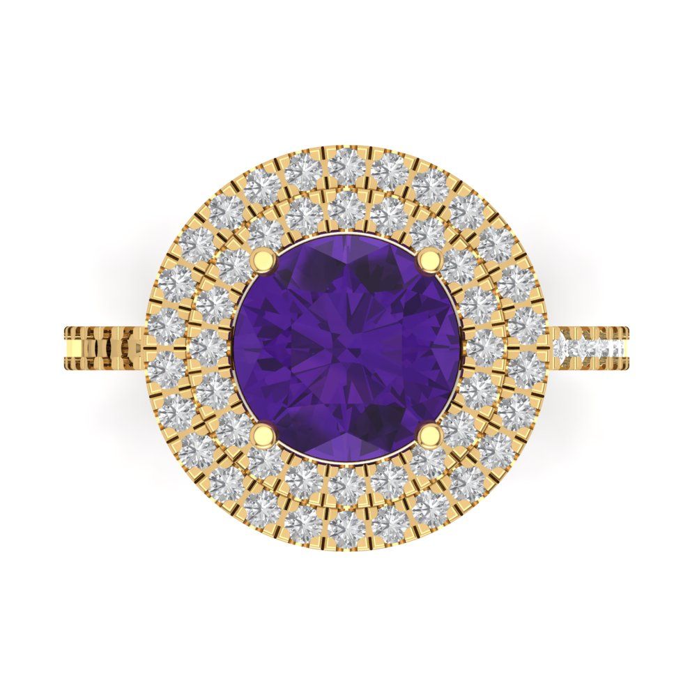 2.6 cttw Natural Amethyst Hidden Halo Engagement Ring - Solid Gold (Round Cut,8.0mm)