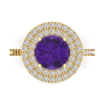 2.6 cttw Natural Amethyst Hidden Halo Engagement Ring - Solid Gold (Round Cut,8.0mm)