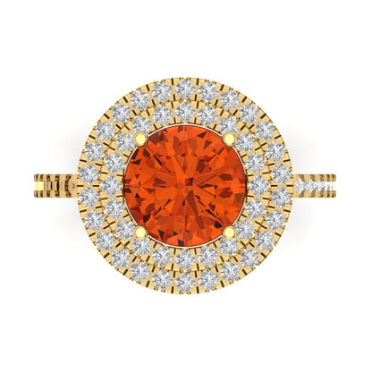2.6 cttw Zirconia Simulated Red Diamond Hidden Halo Engagement Ring - Solid Gold (VVS1, Round Cut,8.0mm)