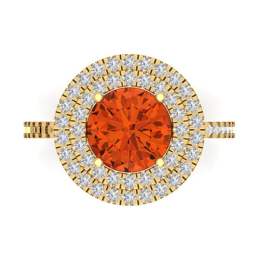 2.6 cttw Zirconia Simulated Red Diamond Hidden Halo Engagement Ring - Solid Yellow Gold (VVS1, Round Cut,8.0mm)