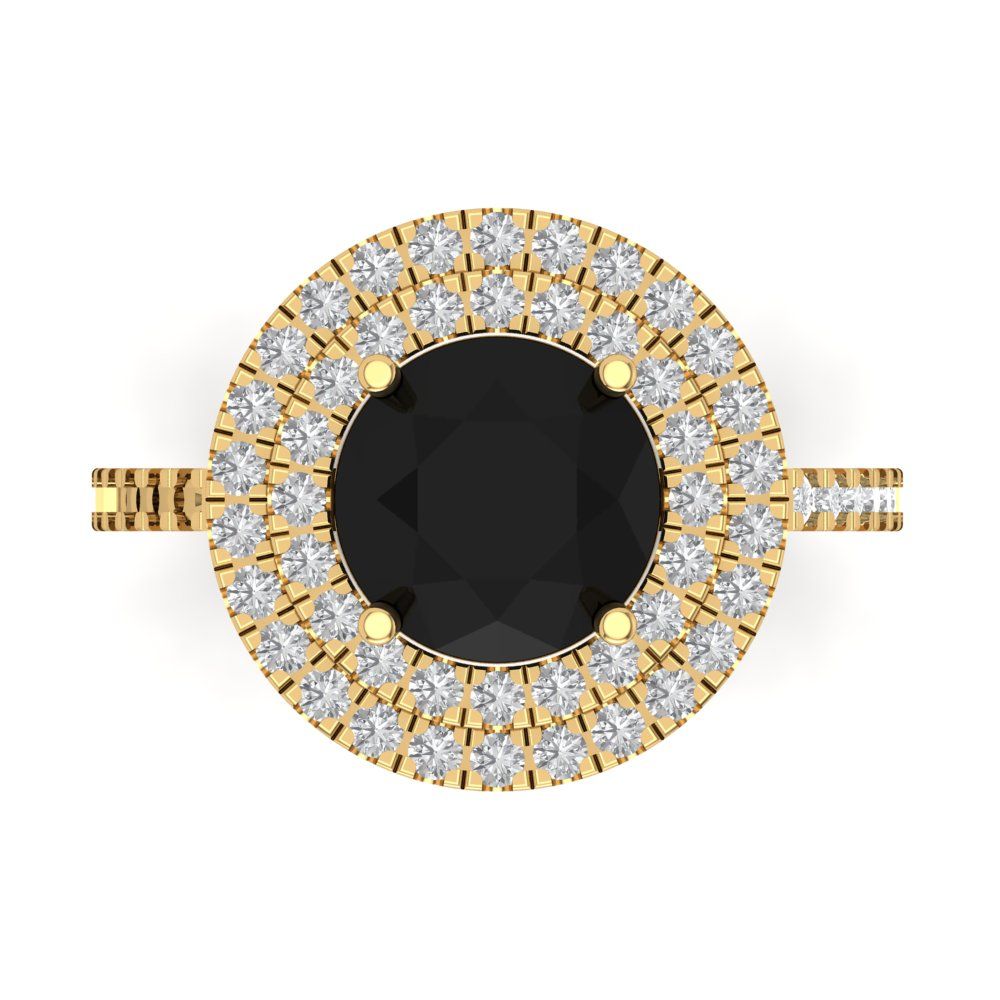 2.6 cttw Natural Onyx Hidden Halo Engagement Ring - Solid Yellow Gold (VVS1, Round Cut,8.0mm)