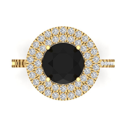 2.6 cttw Natural Onyx Hidden Halo Engagement Ring - Solid Yellow Gold (VVS1, Round Cut,8.0mm)
