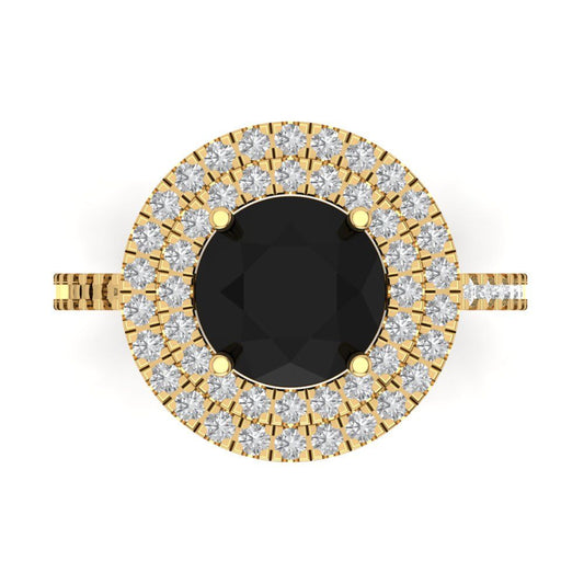2.6 cttw Natural Onyx Hidden Halo Engagement Ring - Solid Yellow Gold (VVS1, Round Cut,8.0mm)