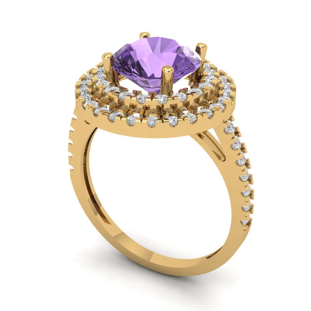 2.6 cttw Simulated Alexandrite Hidden Halo Engagement Ring - Solid Gold (Round Cut,8.0mm)