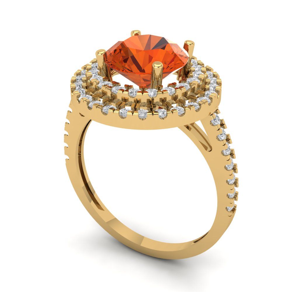 2.6 cttw Zirconia Simulated Red Diamond Hidden Halo Engagement Ring - Solid Gold (VVS1, Round Cut,8.0mm)