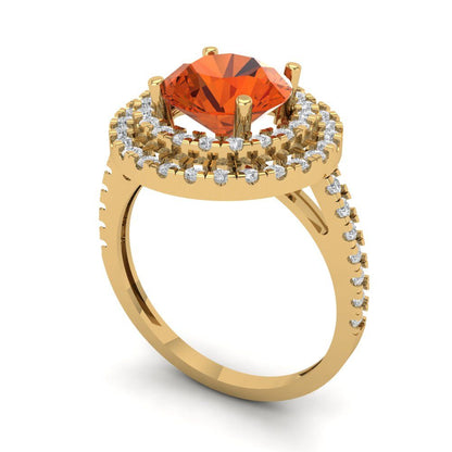 2.6 cttw Zirconia Simulated Red Diamond Hidden Halo Engagement Ring - Solid Gold (VVS1, Round Cut,8.0mm)