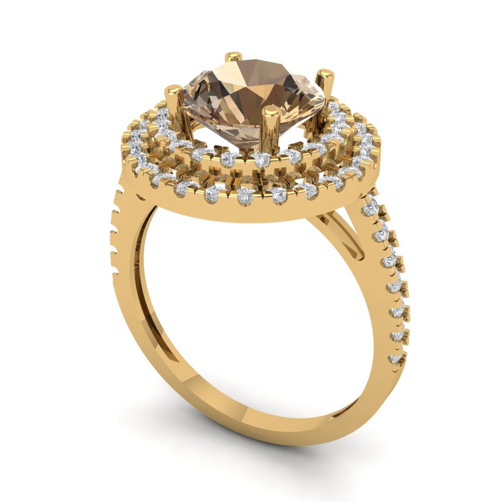 2.6 cttw Zirconia Simulated Champagne Diamond Hidden Halo Engagement Ring - Solid Gold (VVS1, Round Cut,8.0mm)