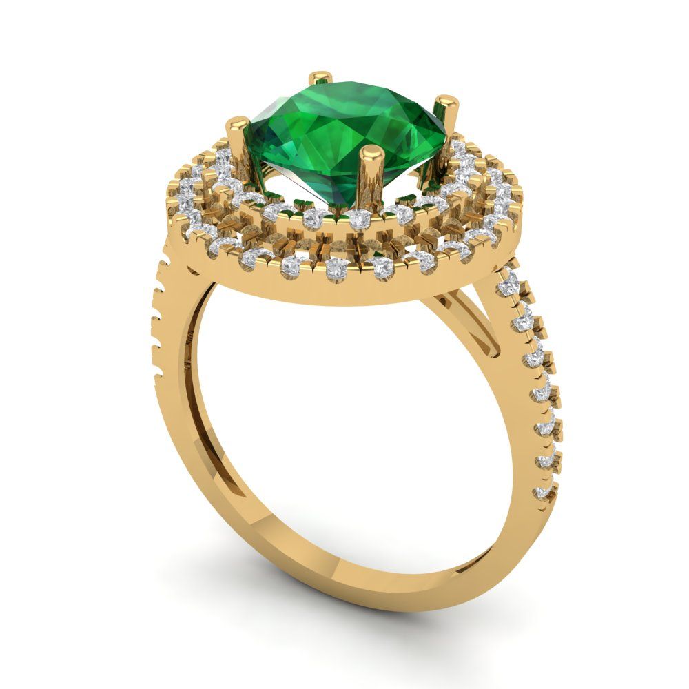2.6 cttw Simulated Emerald Hidden Halo Engagement Ring - Solid Gold (Round Cut,8.0mm)
