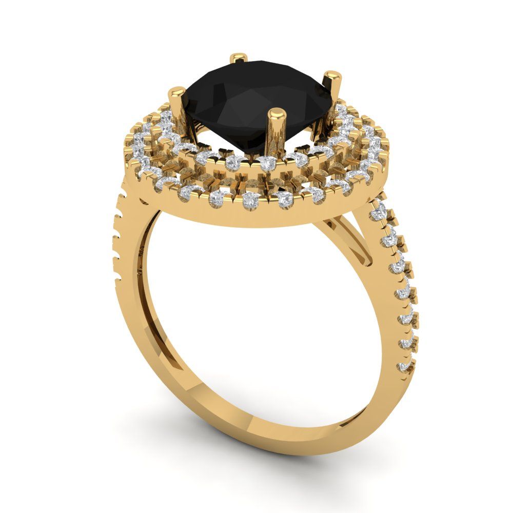 2.6 cttw Natural Onyx Hidden Halo Engagement Ring - Solid Yellow Gold (VVS1, Round Cut,8.0mm)