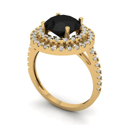 2.6 cttw Natural Onyx Hidden Halo Engagement Ring - Solid Yellow Gold (VVS1, Round Cut,8.0mm)