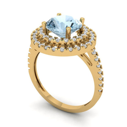 2.6 cttw Natural Aquamarine Hidden Halo Engagement Ring - Solid Gold (Round Cut,8.0mm)