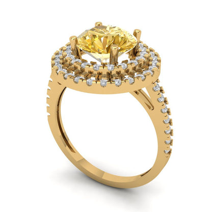 2.6 cttw Zirconia Simulated Yellow Diamond Hidden Halo Engagement Ring - Solid Gold (VVS1, Round Cut,8.0mm)