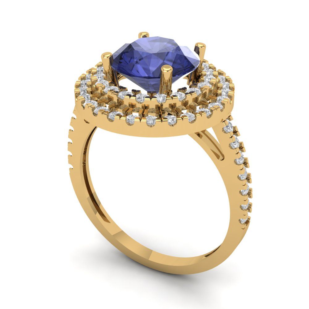 2.6 cttw Simulated Tanzanite Hidden Halo Engagement Ring - Solid Gold (Round Cut,8.0mm)