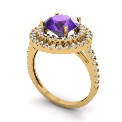 2.6 cttw Natural Amethyst Hidden Halo Engagement Ring - Solid Gold (Round Cut,8.0mm)