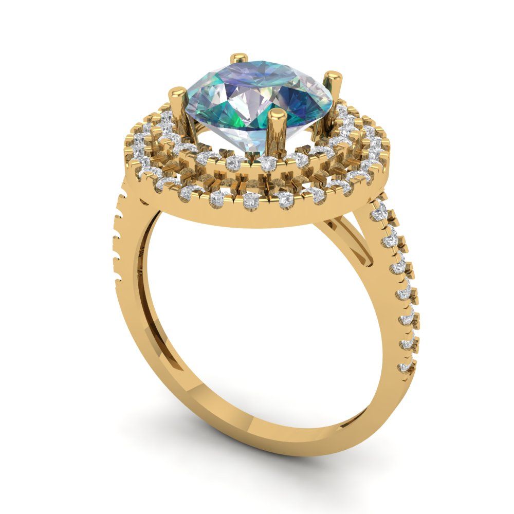 2.6 cttw Blue Moissanite Hidden Halo Engagement Ring - Solid Yellow Gold (VVS1, Round Cut,8.0mm)