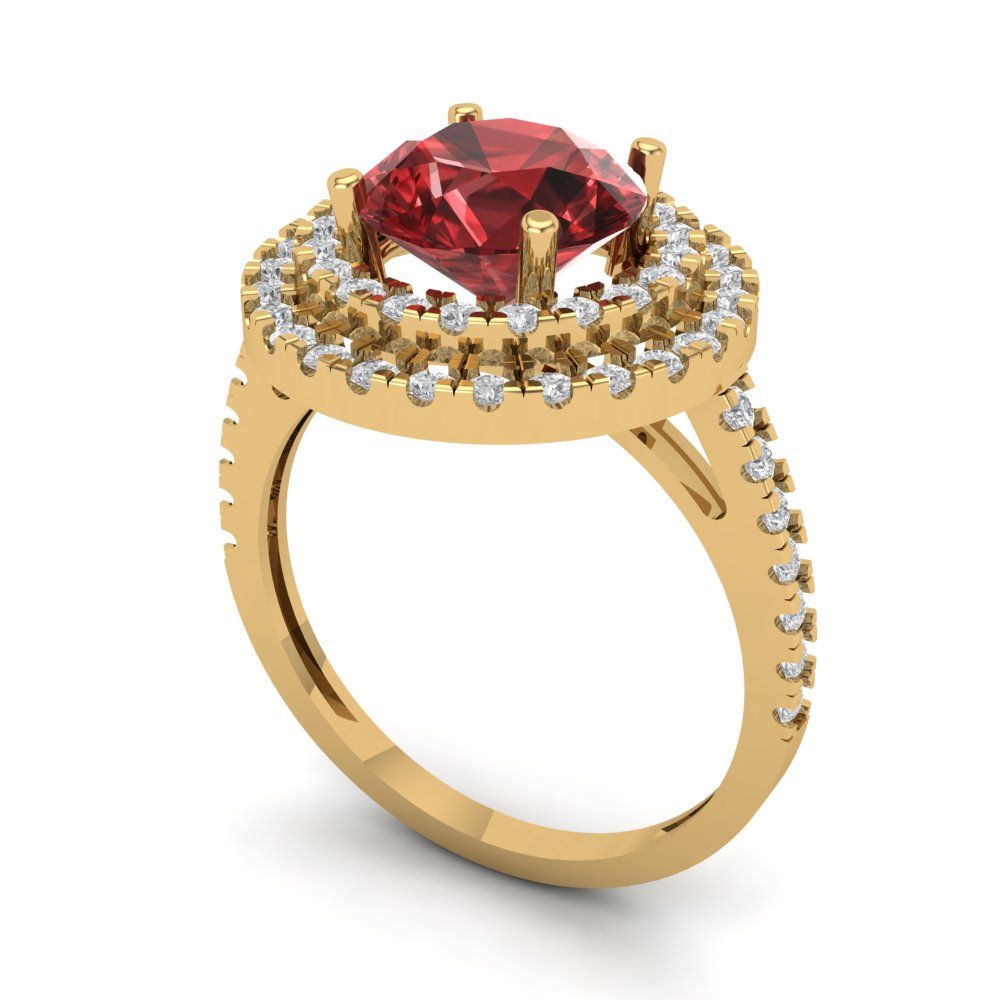 2.6 cttw Natural Garnet Hidden Halo Engagement Ring - Solid Gold (Round Cut,8.0mm)