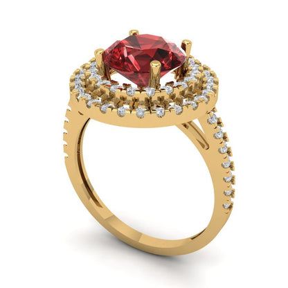 2.6 cttw Natural Garnet Hidden Halo Engagement Ring - Solid Gold (Round Cut,8.0mm)