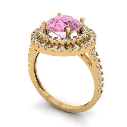 2.6 cttw Zirconia Simulated Pink Diamond Hidden Halo Engagement Ring - Solid Gold (VVS1, Round Cut,8.0mm)