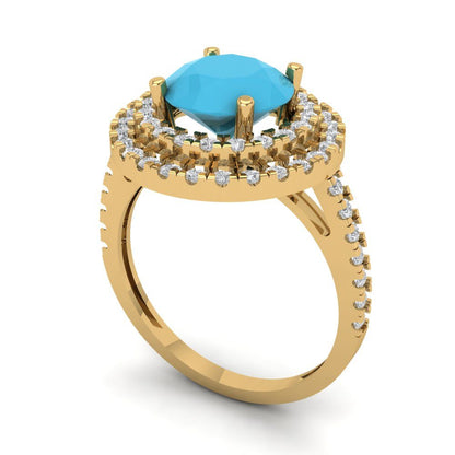 2.6 cttw Simulated Turquoise Hidden Halo Engagement Ring - Solid Gold (Round Cut,8.0mm)