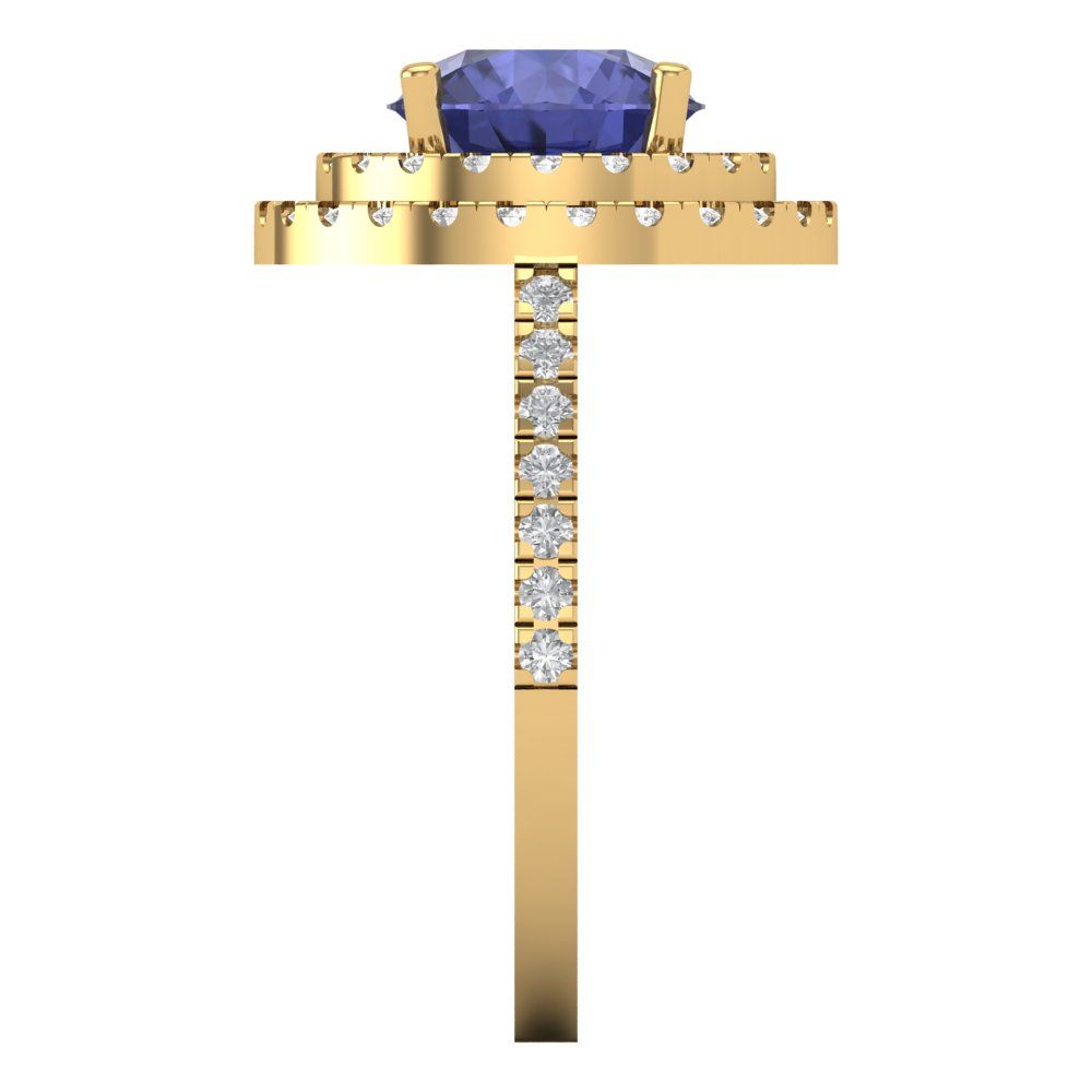 2.6 cttw Simulated Tanzanite Hidden Halo Engagement Ring - Solid Gold (Round Cut,8.0mm)