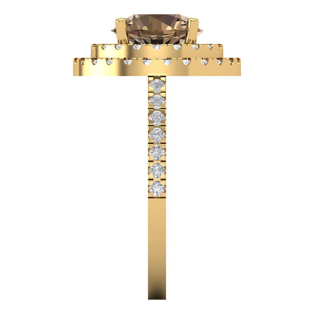 2.6 cttw Zirconia Simulated Champagne Diamond Hidden Halo Engagement Ring - Solid Gold (VVS1, Round Cut,8.0mm)