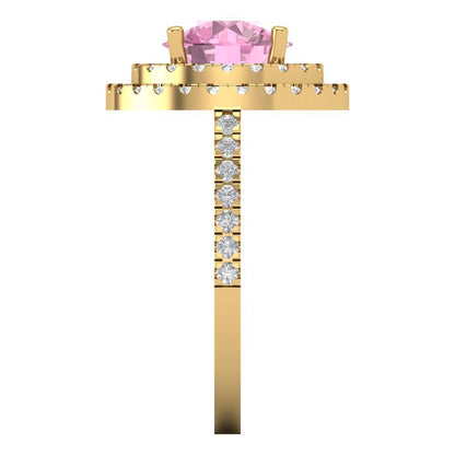 2.6 cttw Zirconia Simulated Pink Diamond Hidden Halo Engagement Ring - Solid Gold (VVS1, Round Cut,8.0mm)