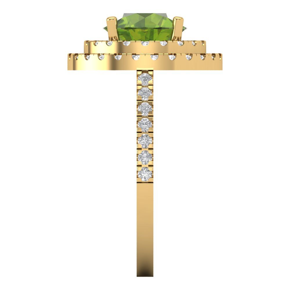 2.6 cttw Natural Peridot Hidden Halo Engagement Ring - Solid Gold (Round Cut,8.0mm)