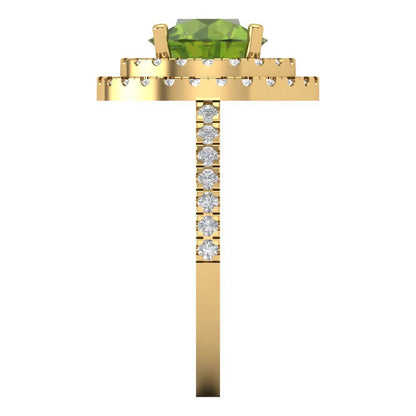 2.6 cttw Natural Peridot Hidden Halo Engagement Ring - Solid Gold (Round Cut,8.0mm)