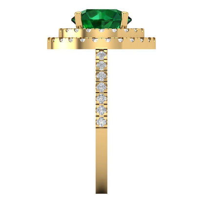 2.6 cttw Simulated Emerald Hidden Halo Engagement Ring - Solid Gold (Round Cut,8.0mm)