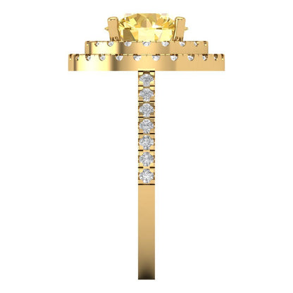 2.6 cttw Zirconia Simulated Yellow Diamond Hidden Halo Engagement Ring - Solid Gold (VVS1, Round Cut,8.0mm)