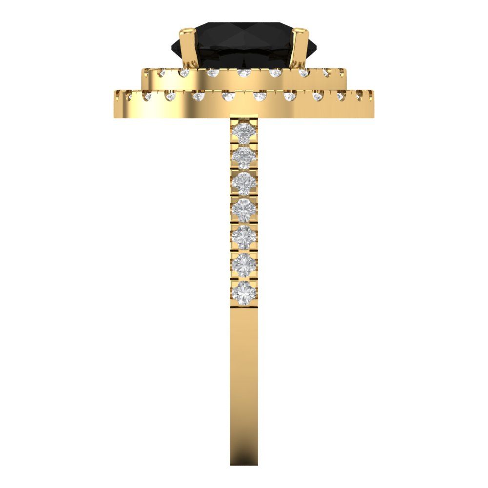 2.6 cttw Natural Onyx Hidden Halo Engagement Ring - Solid Yellow Gold (VVS1, Round Cut,8.0mm)