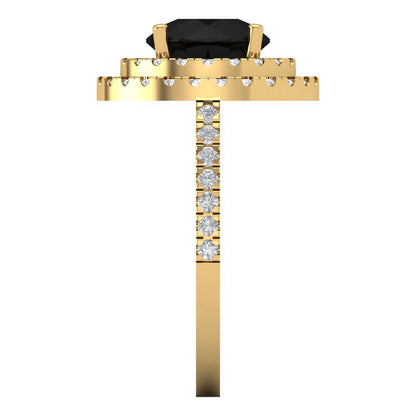2.6 cttw Natural Onyx Hidden Halo Engagement Ring - Solid Yellow Gold (VVS1, Round Cut,8.0mm)