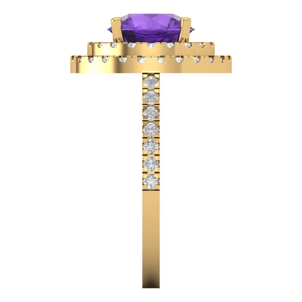 2.6 cttw Natural Amethyst Hidden Halo Engagement Ring - Solid Gold (Round Cut,8.0mm)