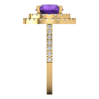 2.6 cttw Natural Amethyst Hidden Halo Engagement Ring - Solid Gold (Round Cut,8.0mm)