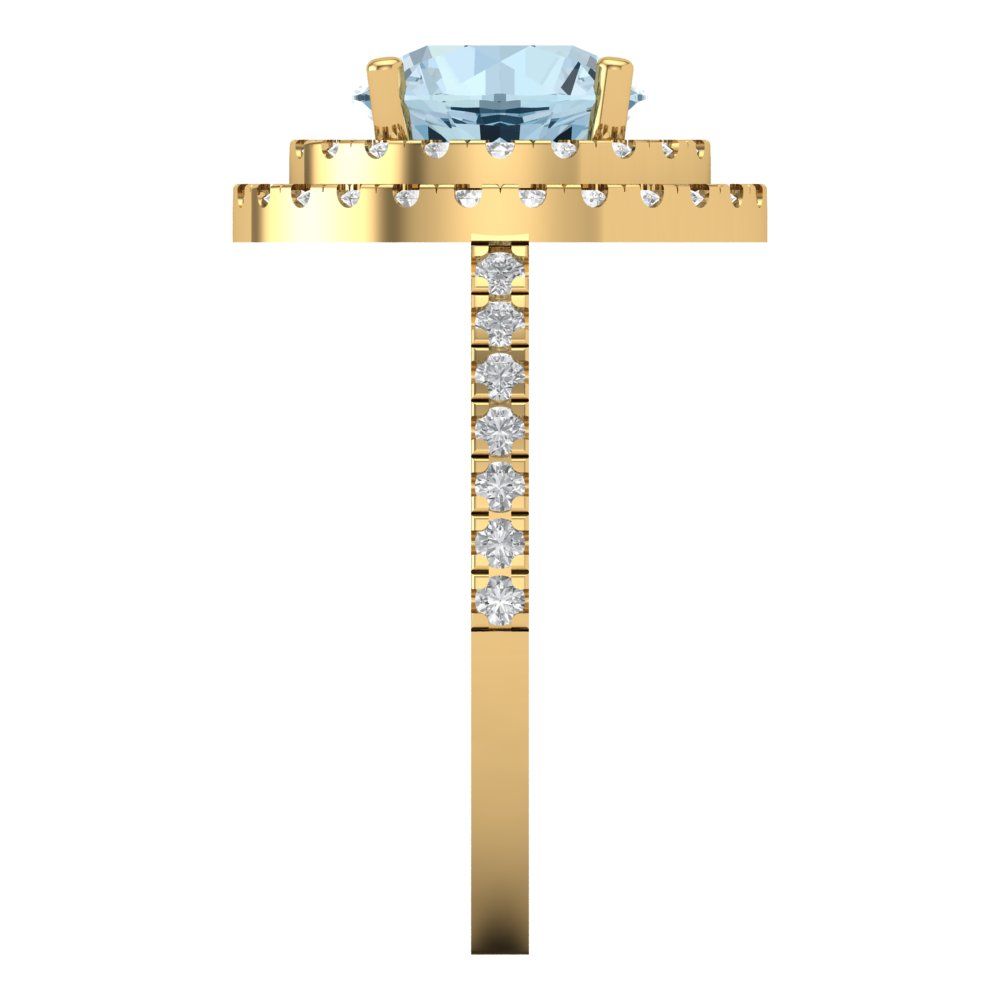 2.6 cttw Zirconia Simulated Blue Diamond Hidden Halo Engagement Ring - Solid Gold (VVS1, Round Cut,8.0mm)