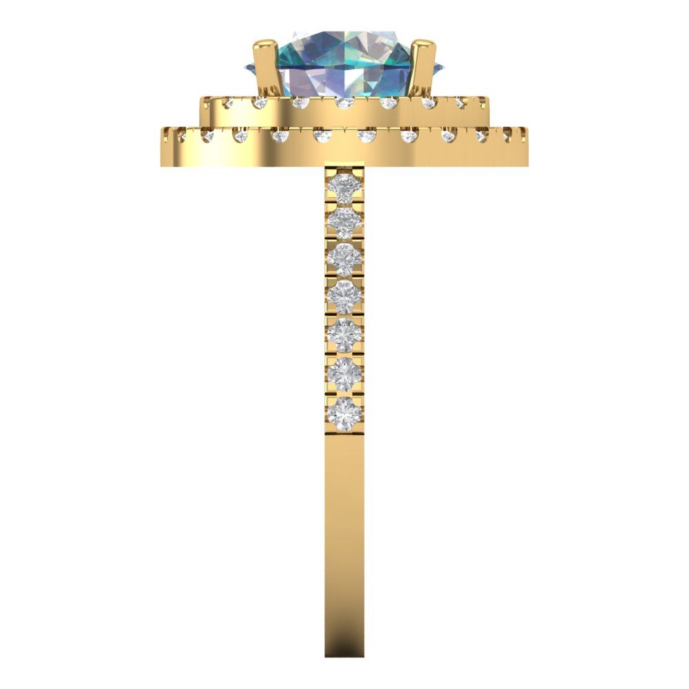 2.6 cttw Blue Moissanite Hidden Halo Engagement Ring - Solid Yellow Gold (VVS1, Round Cut,8.0mm)