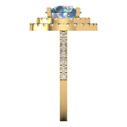2.6 cttw Blue Moissanite Hidden Halo Engagement Ring - Solid Yellow Gold (VVS1, Round Cut,8.0mm)